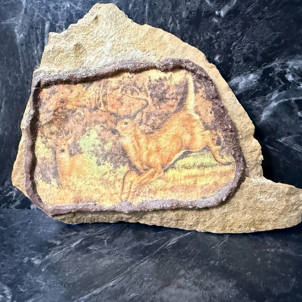 Decorative Rock with White-Tailed Deer Bucks